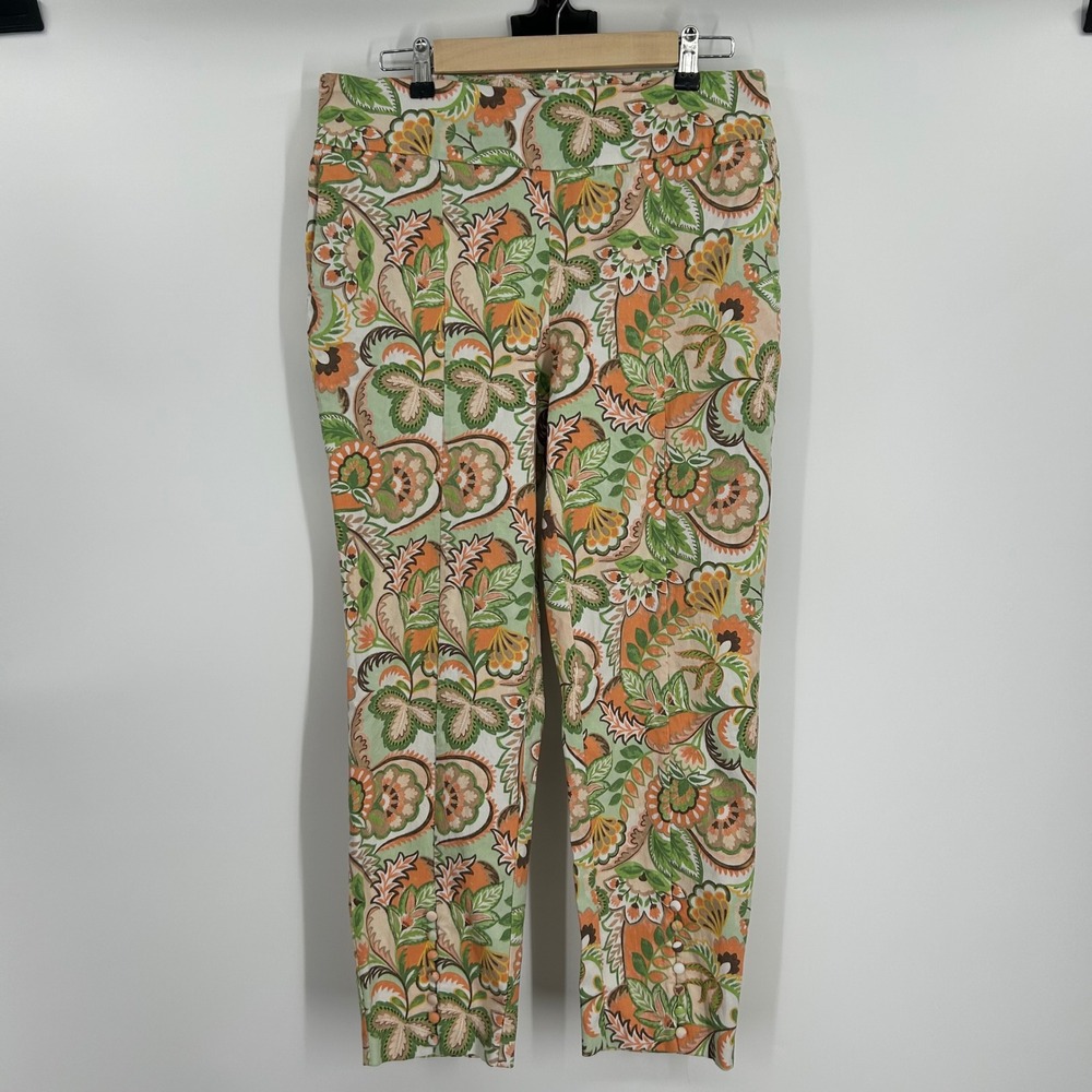 Cato Womens Floral Paisley Ankle Pants Green Orange‎ Button Cuff Size 14 RN37080